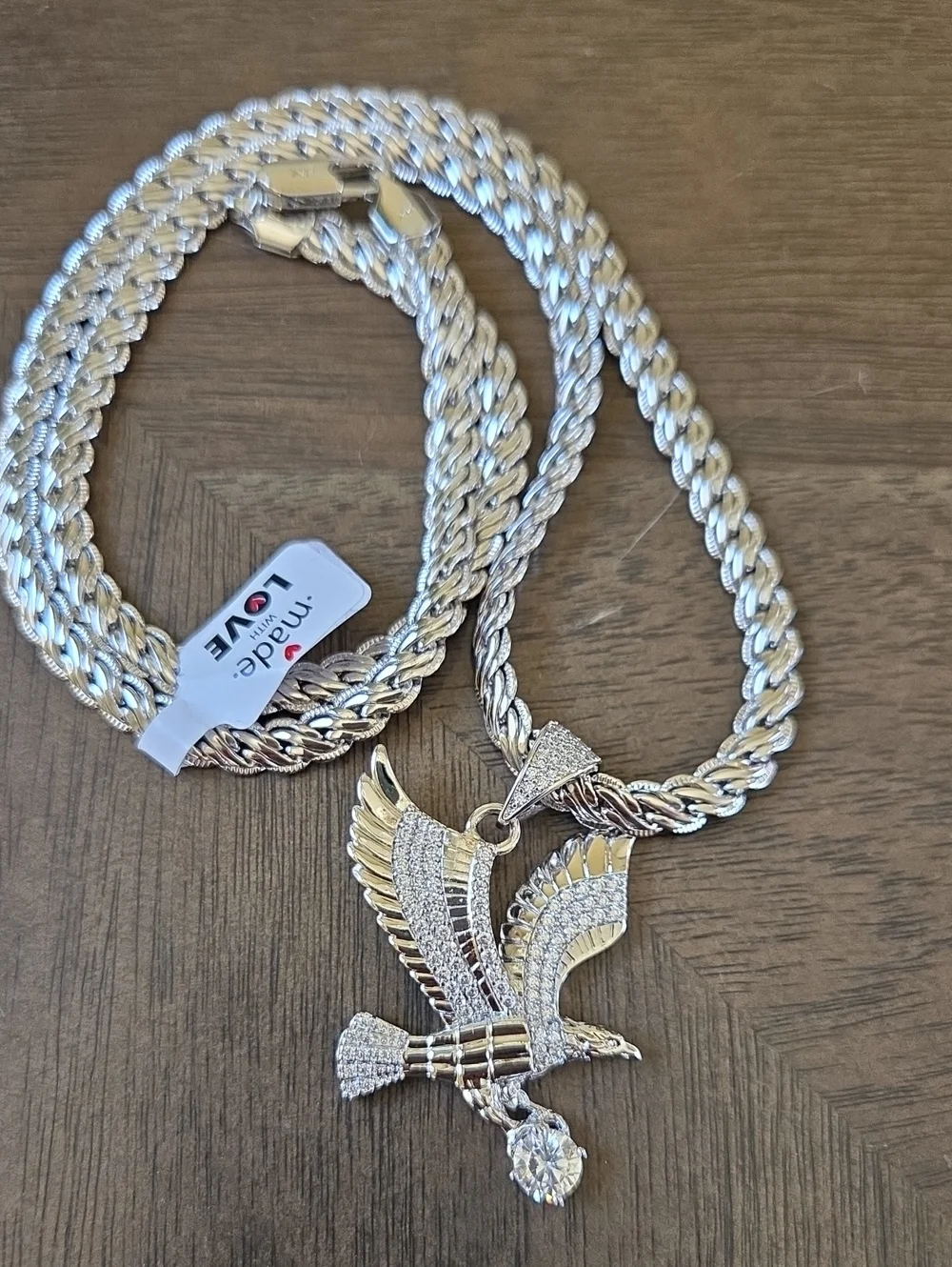 Mad Love Silver Eagle Pendant Rope Chain Necklace, XP